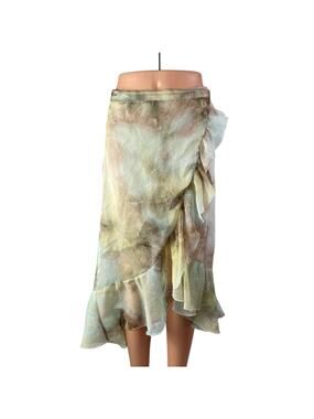 Allison Womens Multicolor Tie Dye Chiffon Asymmetric Ruffles Midi Wrap Skirt S/P